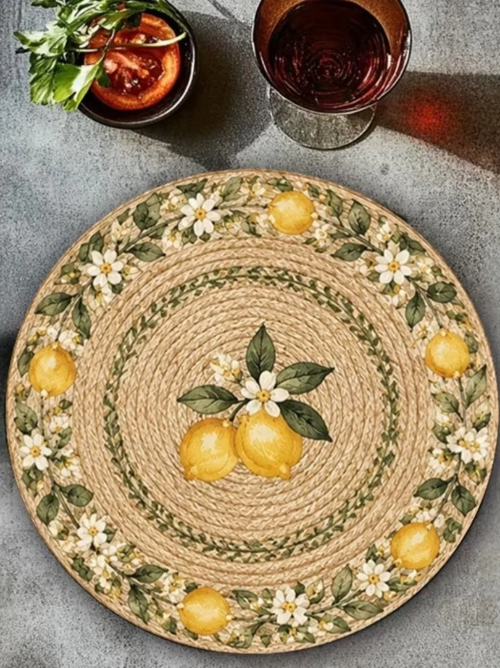 Lemon Blossom Round Placemats - Set of 4 (Yellow)
